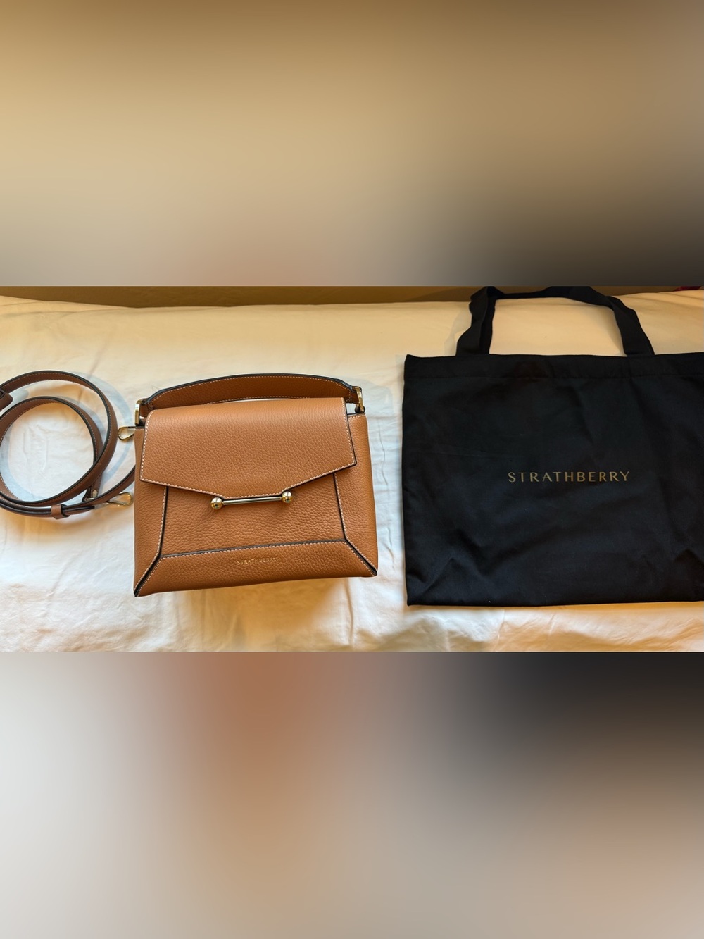 Strathberry Mosaic Bag, Tan with Vanilla Stitch, Original Size (Not the Nano)